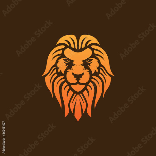 Lion Head Logo Template, Lion Strong Logo Golden Royal Premium Elegant Design on dark Brown Background
