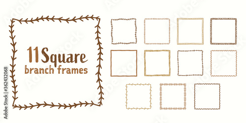 11 vector square branch frames in a minimal hand drawn style and earthy brown colors