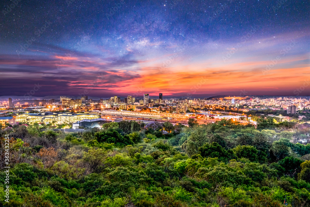 Pretoria city at night with sky full of stars in Gauteng South Africa