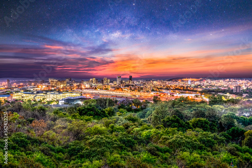 Pretoria city at night with sky full of stars in Gauteng South Africa photo