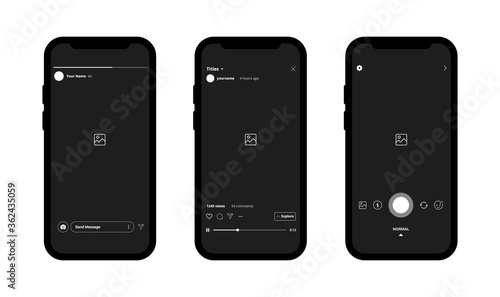 Instagram Interface. Instagram Stories. IGTV. Instagram Camera. Social Media Mobile Interface Set Vector Illustration On White Background 