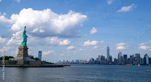 Panoramic view of Statue of Liberty and downtown Manhattan, New York USA © Michele