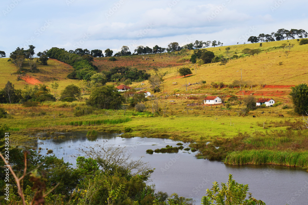Southeast Brazil rural landscape with lake. Southeast Brazil rural landscape with lake.