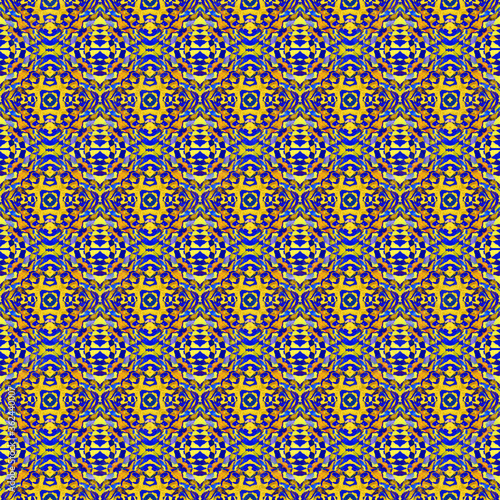 Ethnic Surface Mosaic. Blue  Cyan  Indigo Linen. 