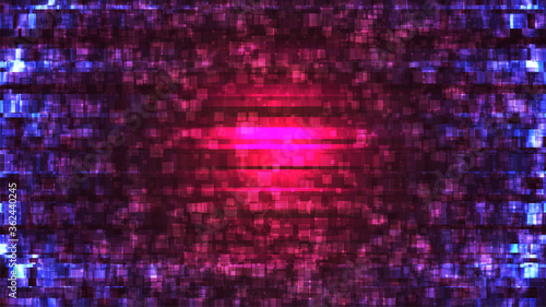 Cyberpunk glitch background. Digital distortion or noise pattern. Bad signal. Damaged screen. Cyber error concept. Pink and blue wallpaper. Dark banner design template. Stock vector illustration