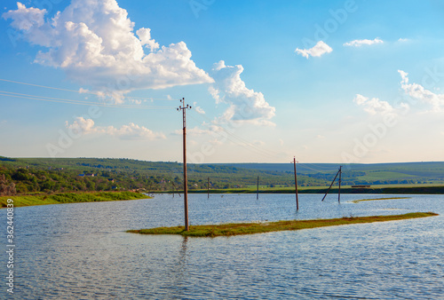 Flooded agricultural fields .Countryside after heavy rains