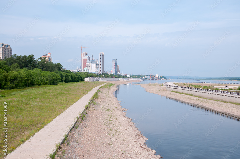 China, Heihe, July 2019: waterfront Park in Heihe city in summer