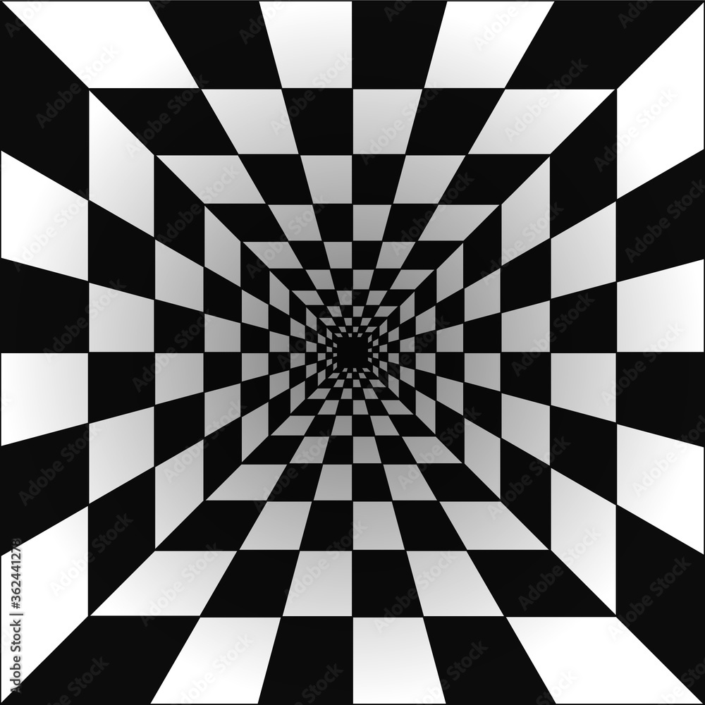 Obraz premium Rotating concentric shapes, optical illusion abstract pattern background