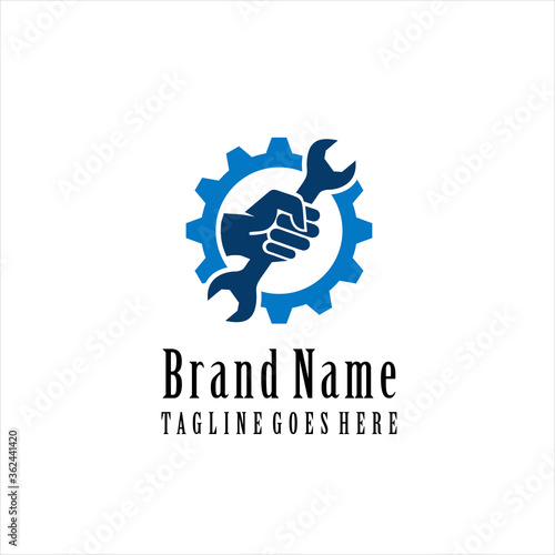 Modern professional handy services logo with hand holding wrench, Repair icon. Vector Illustration. Creative graphic design logo element. Isolated on white background.