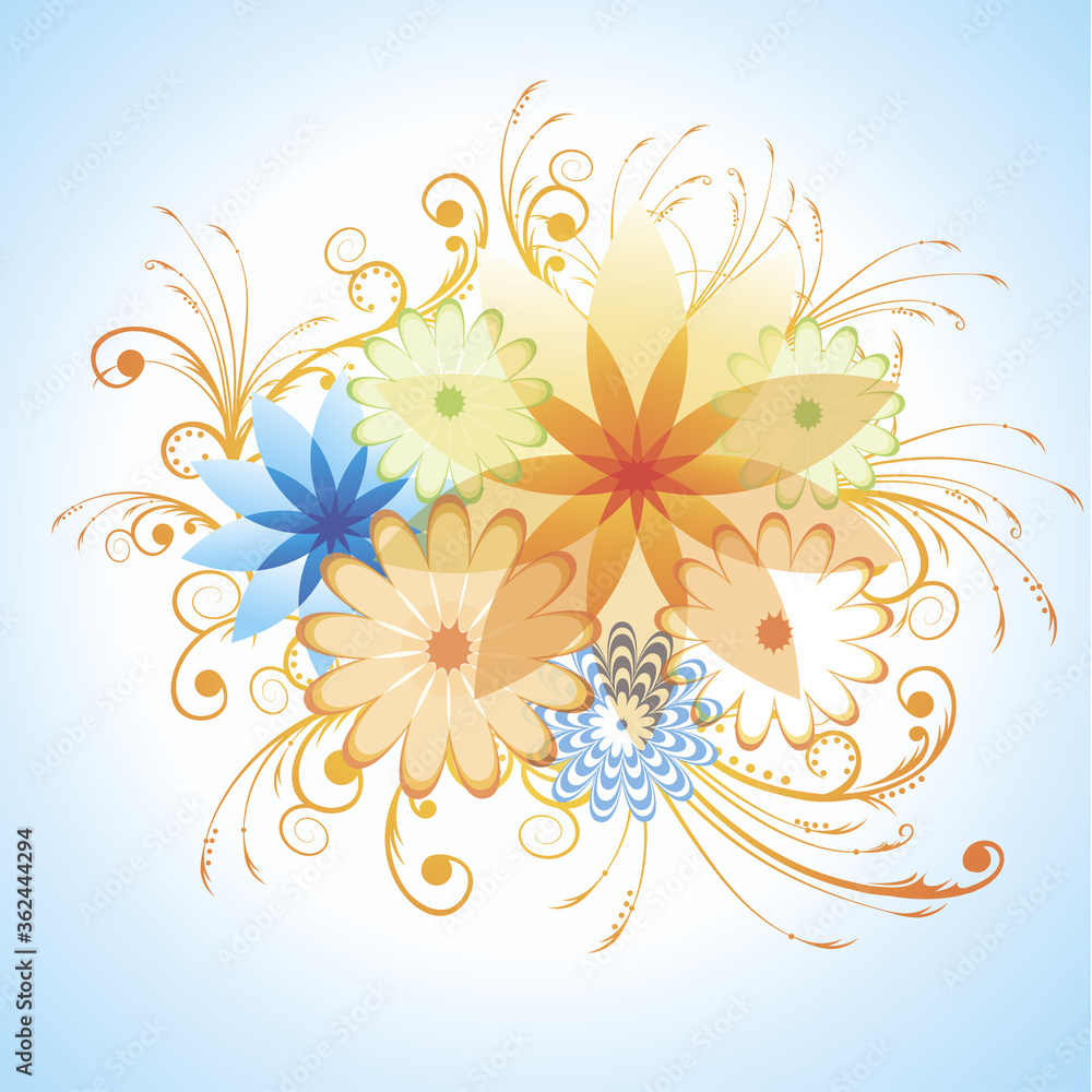 Vector abstract color background with flowers.