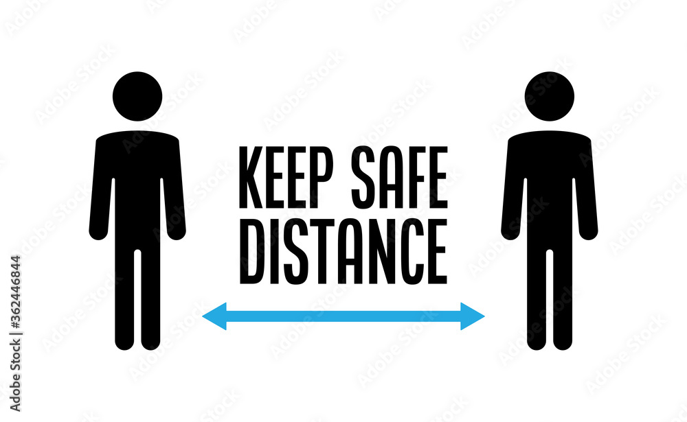 Keep your distance. Social preventive measure for coronavirus prevention. Warning sign with person icon. Keep your distance. Social preventive measure for coronavirus prevention. Warning sign with person icon.