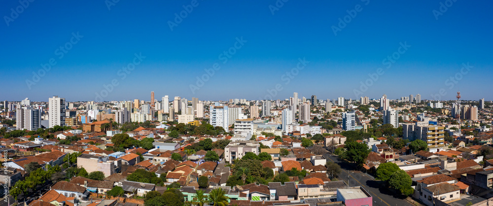 City of Uberaba, Minas Gerais, Brazil. Panoramic aerial view of the central area. July 5, 2020.