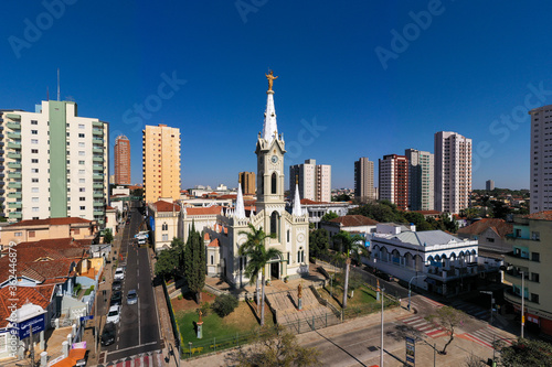 City of Uberaba, Cathedral of the Sacred Heart of Jesus, Minas Gerais, Brazil. Aerial view. July, 05, 2020.