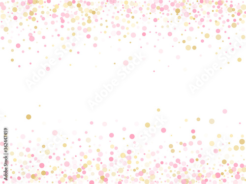 Rose gold confetti circle decoration for Valentine card background. 
