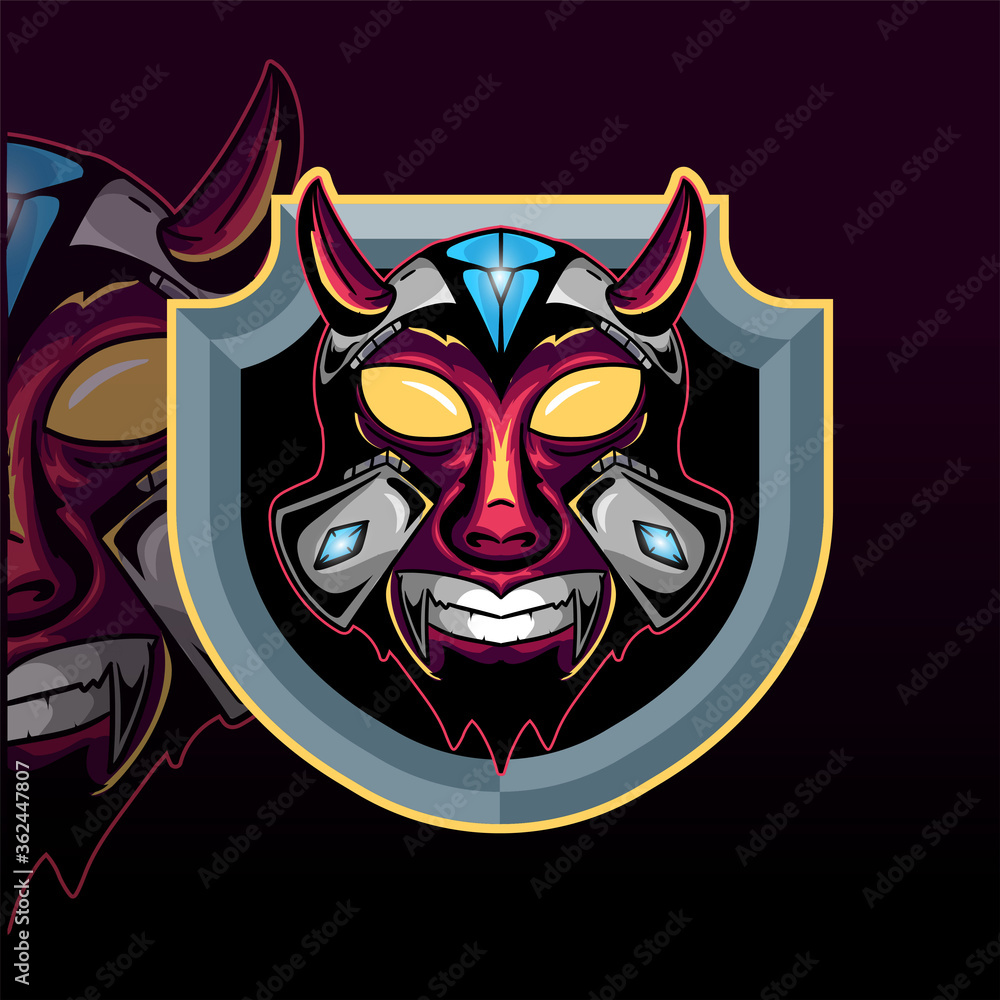 Horned skull mecha with diamond vector graphic design illustration Horned skull mecha with diamond vector graphic design illustration