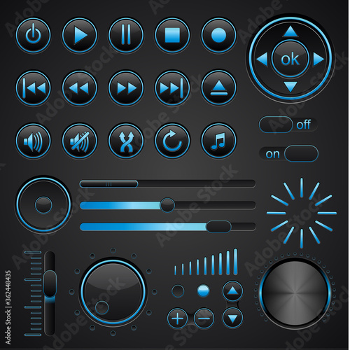 Vector music elements on dark background.