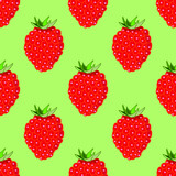 raspberry  seamless pattern in vector on a green , berry background