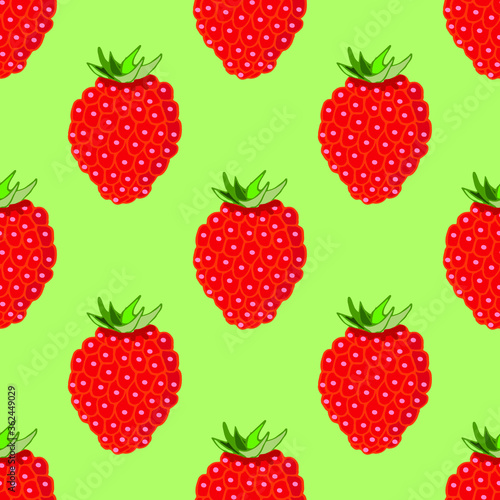 raspberry seamless pattern in vector on a green , berry background