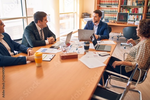 Business lawyers workers meeting at law firm office. Professional executive partners working on finance strategry at the workplace