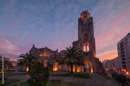 Colorido amanecer  en la iglesia de la Veracruz, Carballiño, Ourense photo