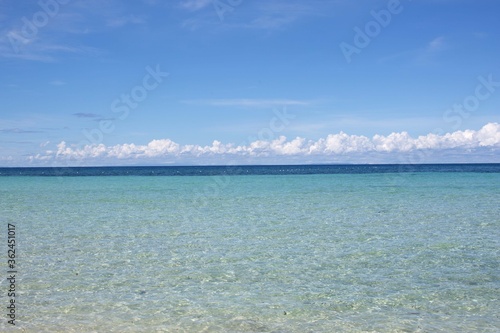 deserted white sand beach with clear water and clear sky