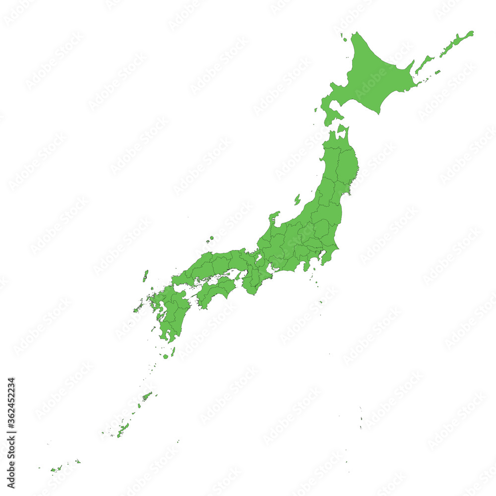 Vecteur Stock 日本列島の地図 47都道府県別に色分けと分離が可能 国土地理院参考 Adobe Stock