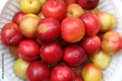 Washed plums in the basket