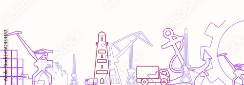 Cargo port relative icons set. Illustration for web banner or header. Thin lines style