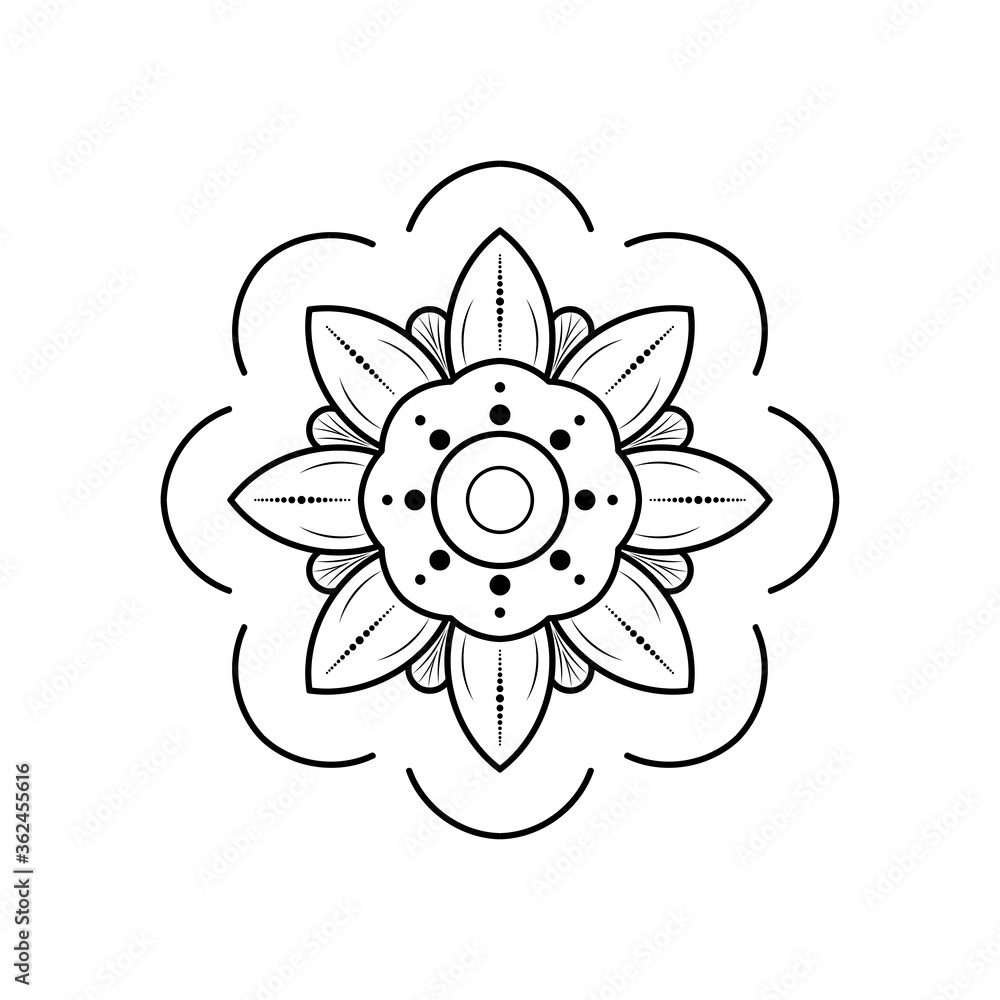 Minimal Mandala floral style, Vector mandala Oriental pattern, Hand drawn decorative element. Unique design with petal flower. Concept relax and meditation use for page logo book Minimal Mandala floral style, Vector mandala Oriental pattern, Hand drawn decorative element. Unique design with petal flower. Concept relax and meditation use for page logo book