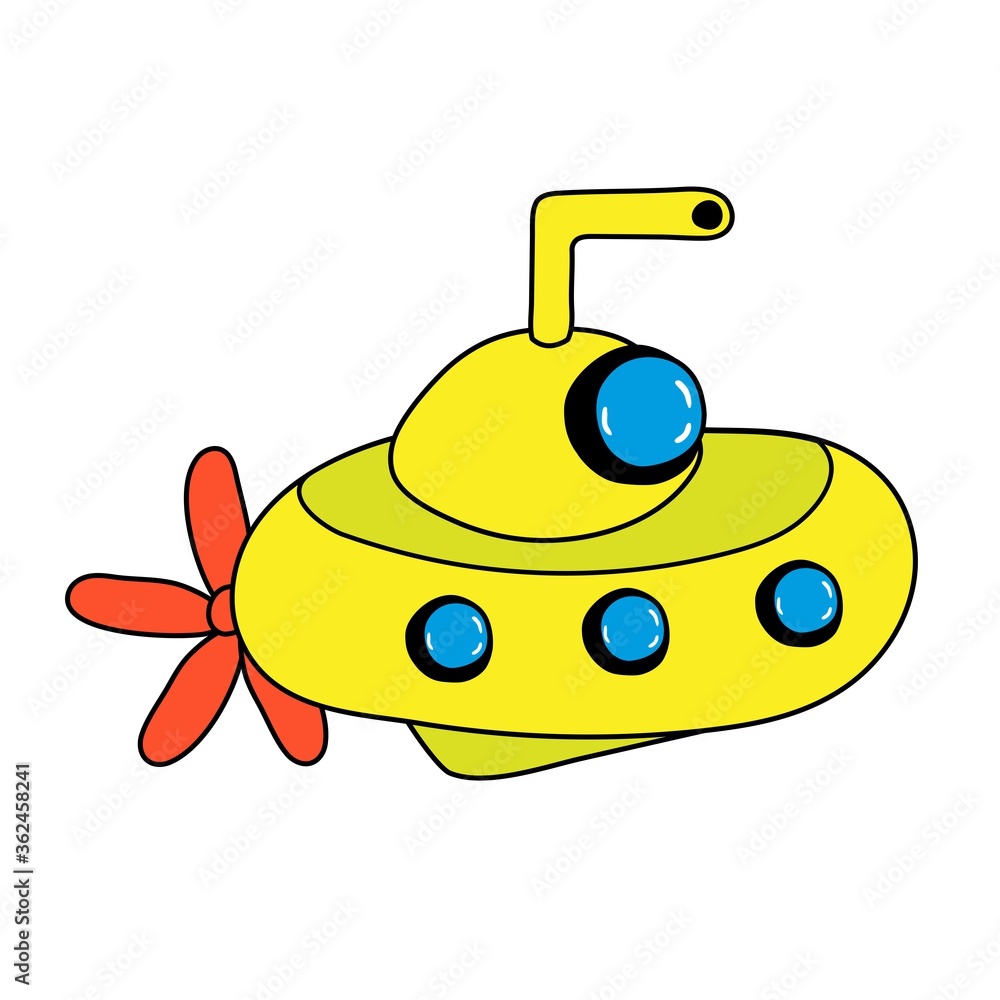 Yellow submarine with portholes and sight pipe. Yellow submarine with portholes and sight pipe.