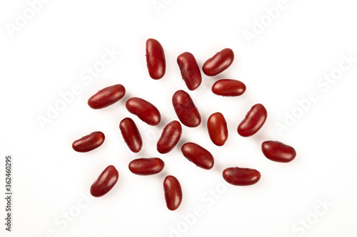 Top view ( Flat lay) Red kidney beans on white background.
