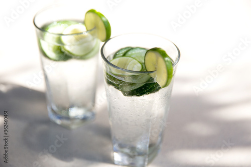 Tradition Summer fresh drink with lime and cucumber.