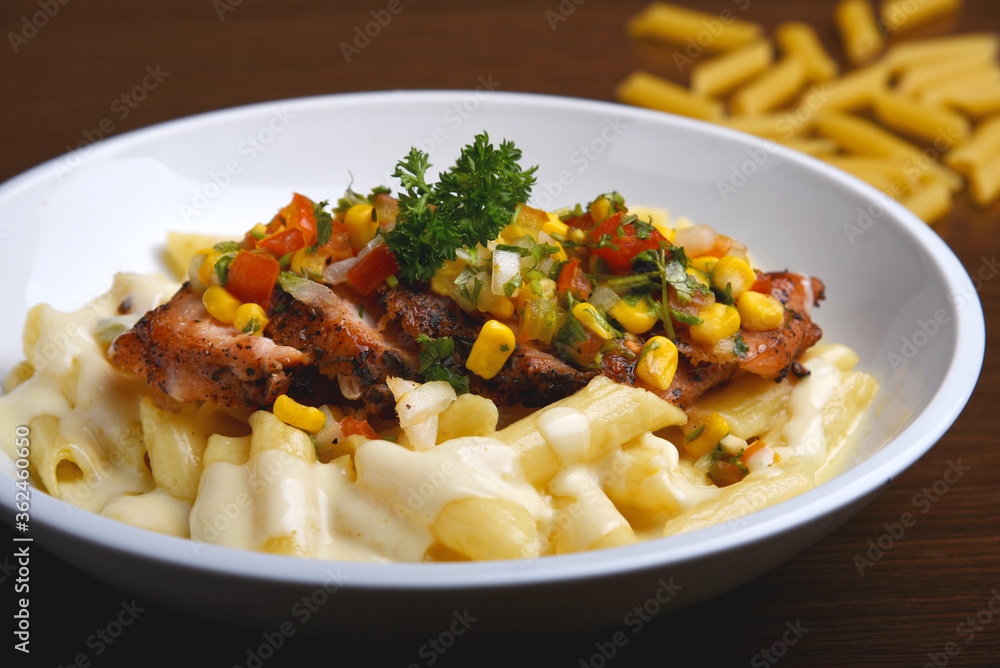 Macaroni pasta dish with mixed cheeses Macaroni pasta dish with mixed cheeses