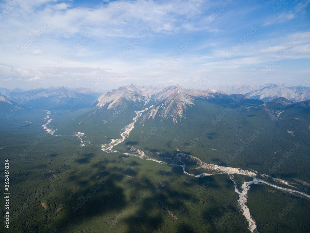 aerial view of mountain tops in the rockies in summer