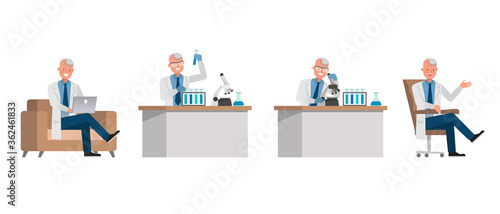 Man Scientist character vector design. Presentation in various action.