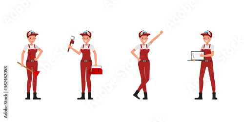 Plumber woman character vector design. Presentation in various action.