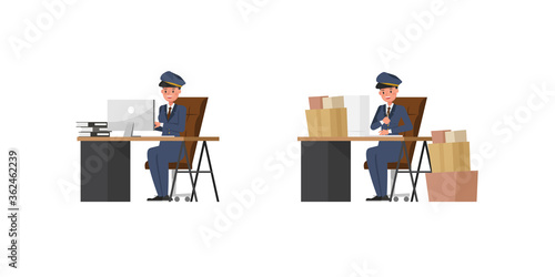 Postwoman character vector design. Presentation in various action.