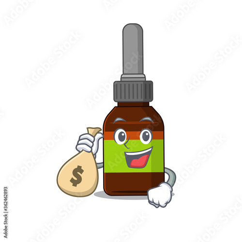 Crazy rich Cartoon picture of liquid bottle having money bags