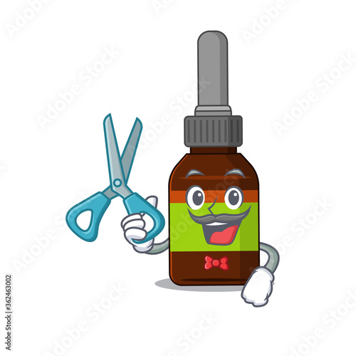 Liquid bottle talented barber cartoon character design working in the barbershop