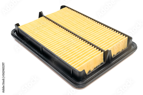 Square car air filter on a white background
