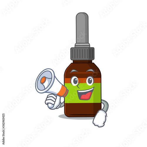Liquid bottle carton picture style giving announcement on a megaphone