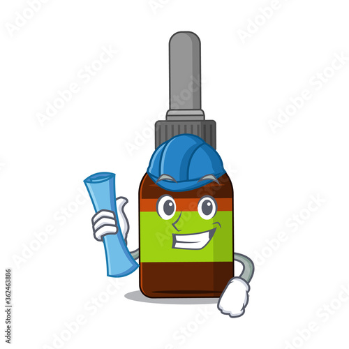 Caricature design concept of liquid bottle Architect with new city landscape blue prints