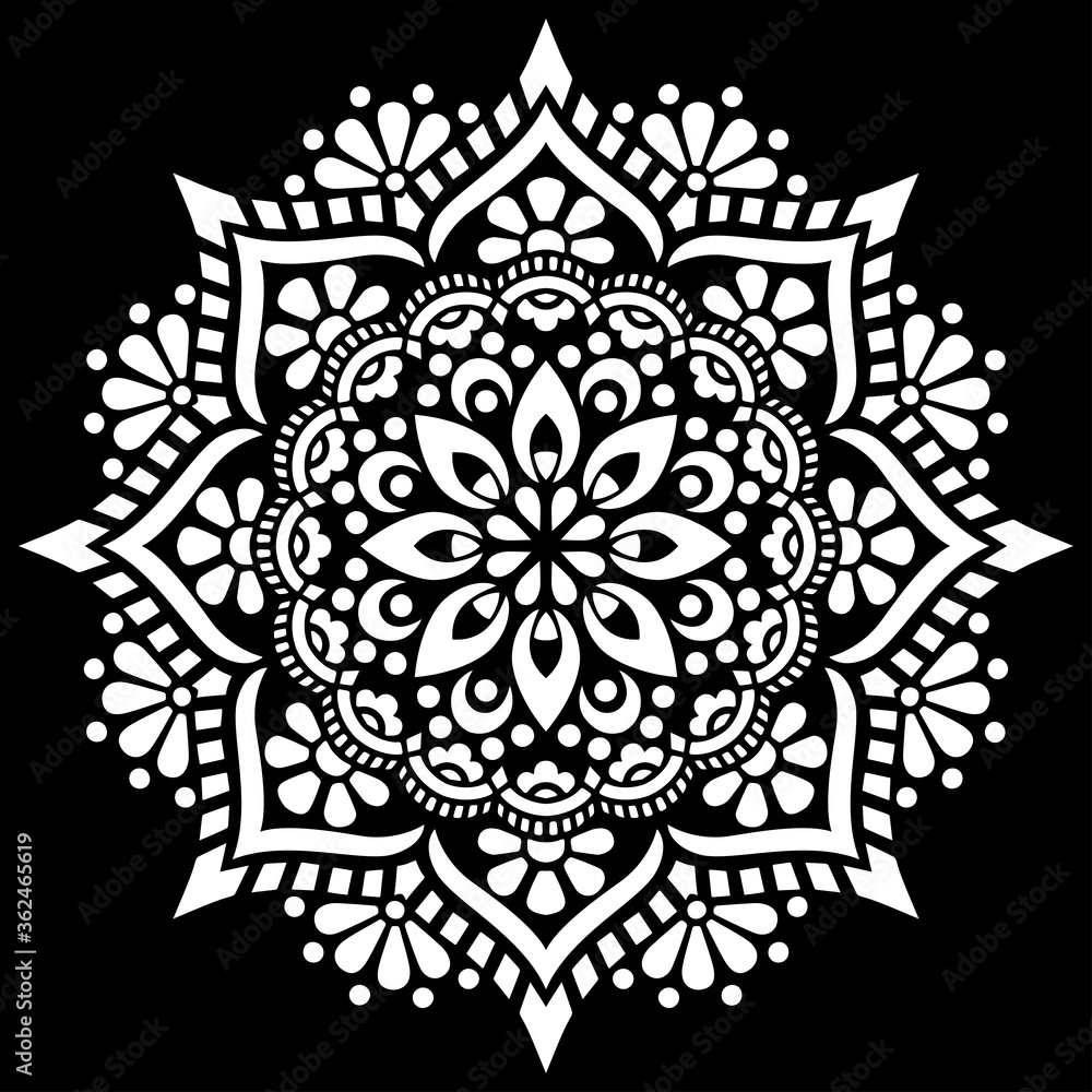 white-mandala-on-black-pattern-stencil-doodles-sketch-stock-vector