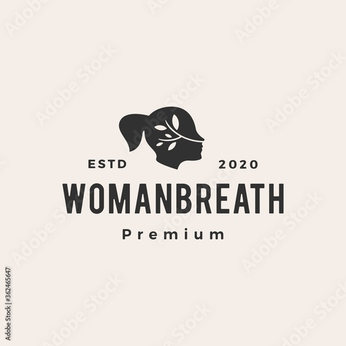 woman breath hipster vintage logo vector icon illustration