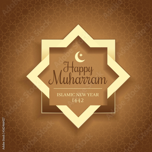 Happy Muharram. Islamic New Year holiday card. Vector illustration