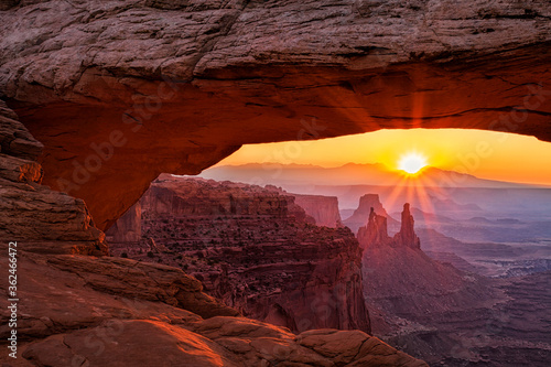 Sunrise through Mesa Arch in Canyonlands National Park near Moab  Utah