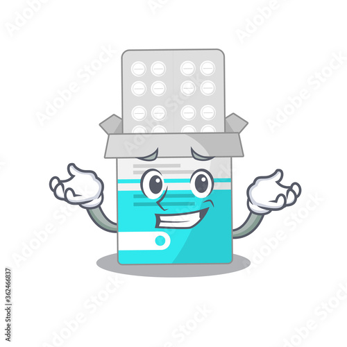 A sweet picture of grinning medical medicine bottle caricature design style