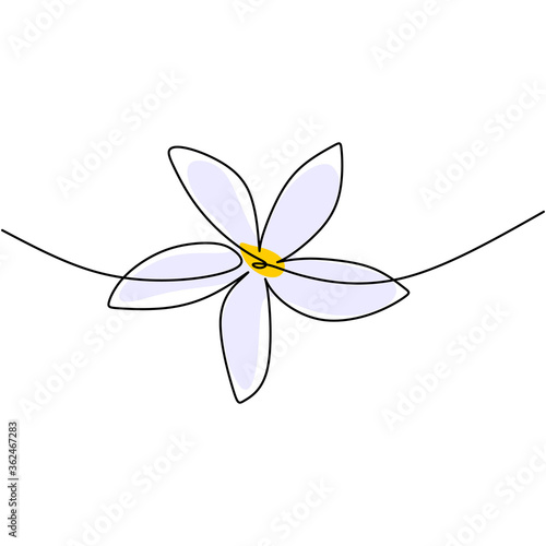 Beautiful flower in minimal line style. Continuous single line drawing of flower hand-drawn picture silhouette. Branch with flowers isolated on white background. Vector illustration