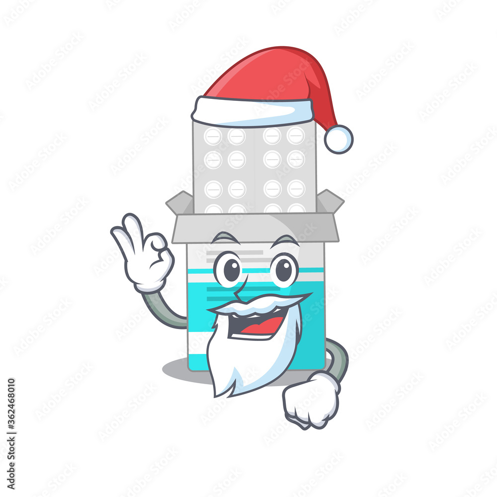 cartoon character of medical medicine bottle Santa with cute ok finger