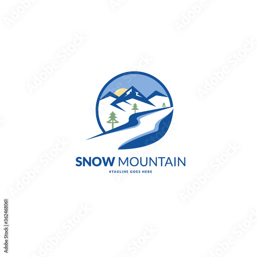 
Graphic illustrations with a natural panorama of snowy mountains can be used to design the adventure logo and clothes design.
